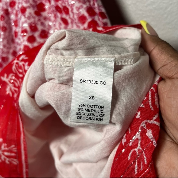 THML Women Mini Dress XS Red Embroidered‎ Boho Keyhole Summer Halter Artsy - Picture 10 of 11